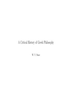 A Critical History of Greek Philosophy