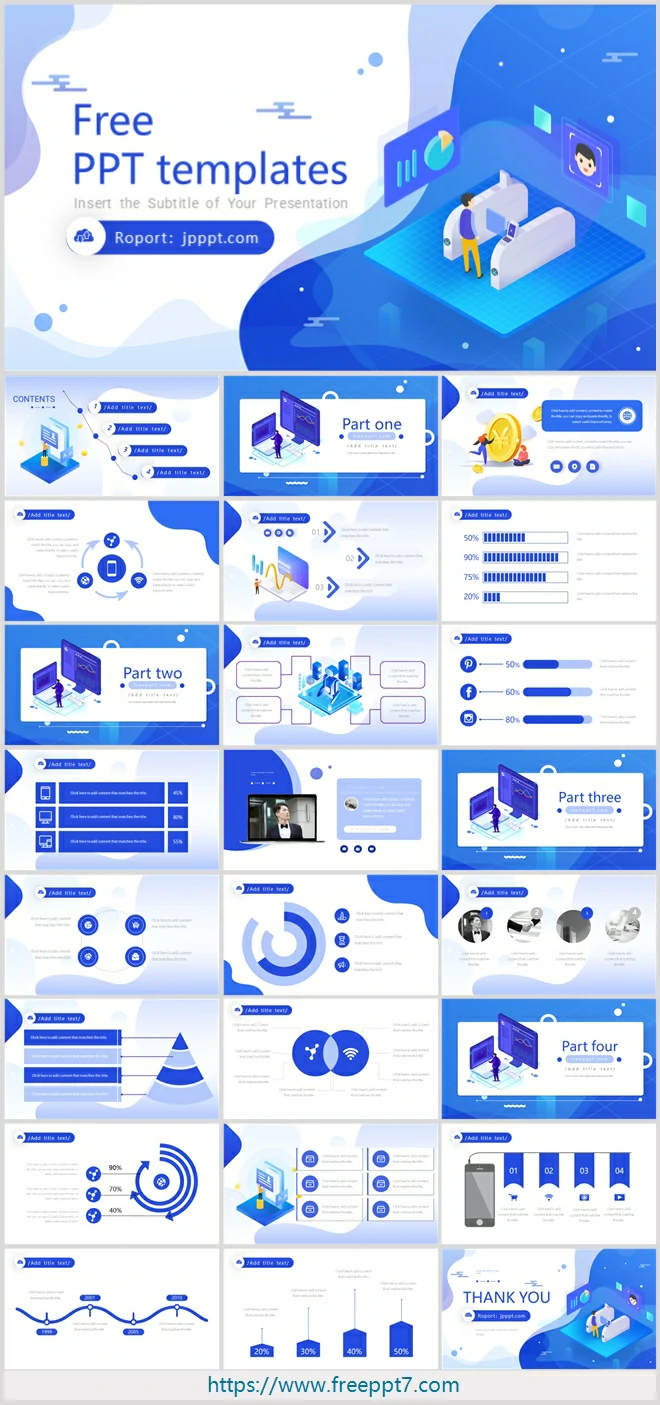 Blue 2.5D style business PowerPoint Templates