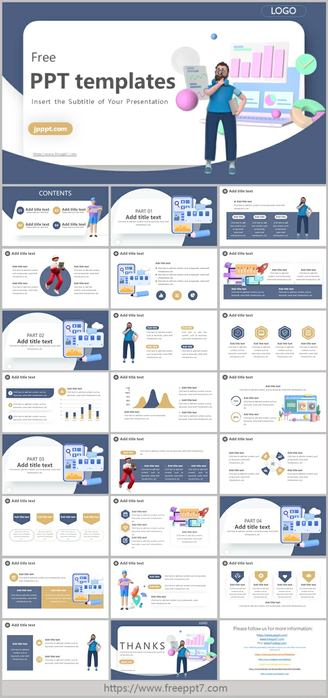 Blue 3D Style Business PowerPoint Templates