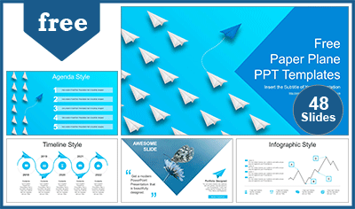 Blue Unique Paper Plane PowerPoint Templates