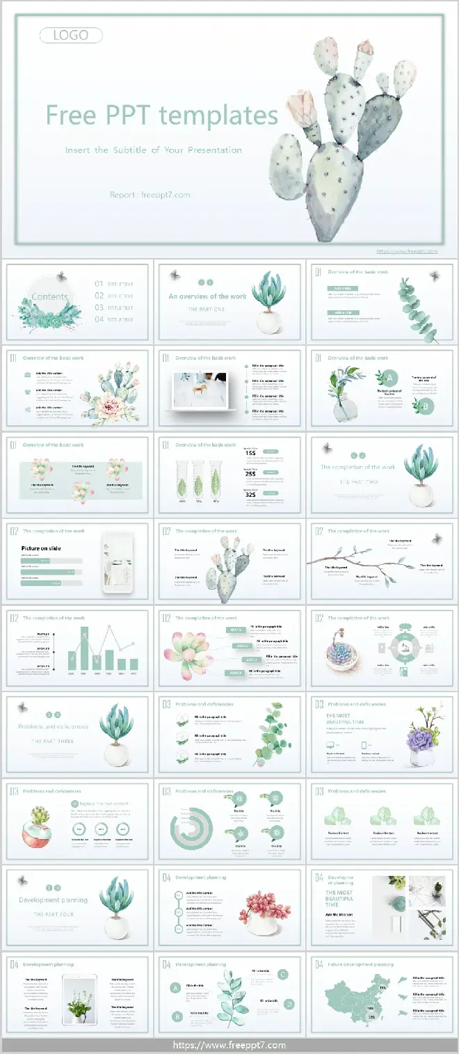 Cactus Work Report PowerPoint Templates