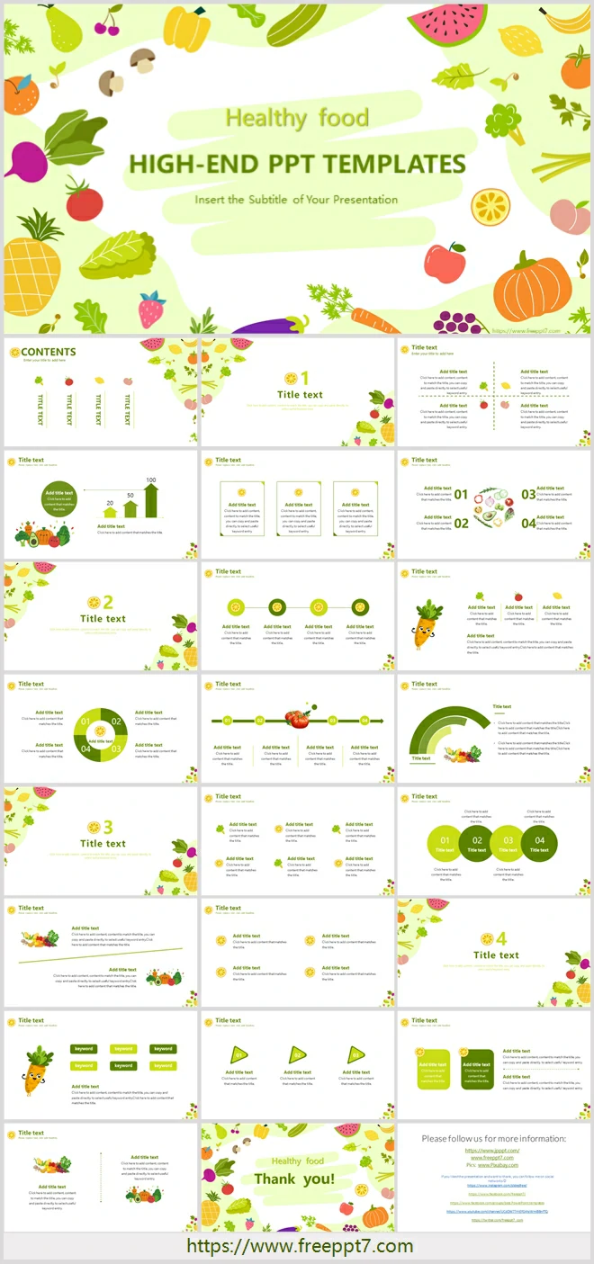 Cartoon fruits and vegetables PowerPoint templates