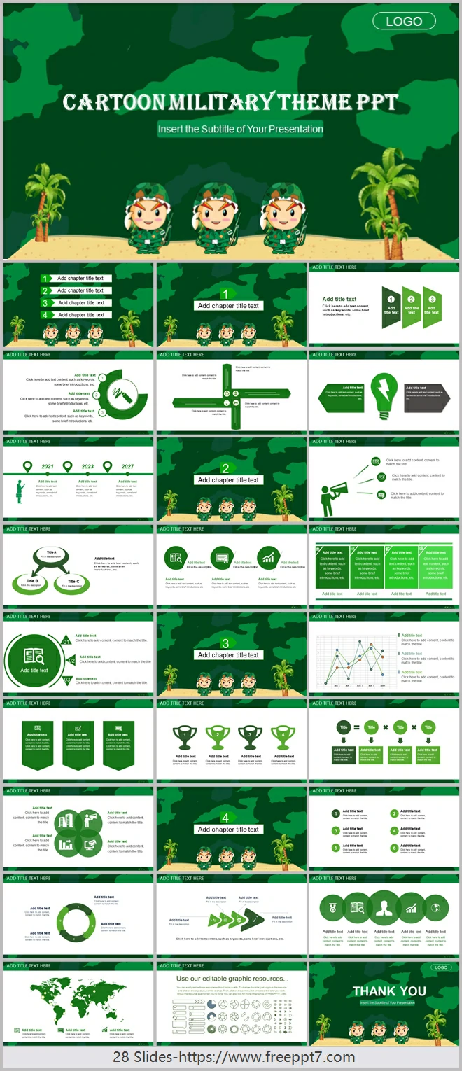 Cartoon Style Military Theme PowerPoint Templates