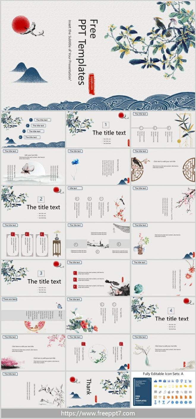 Chinese style flower and bird PPT templates