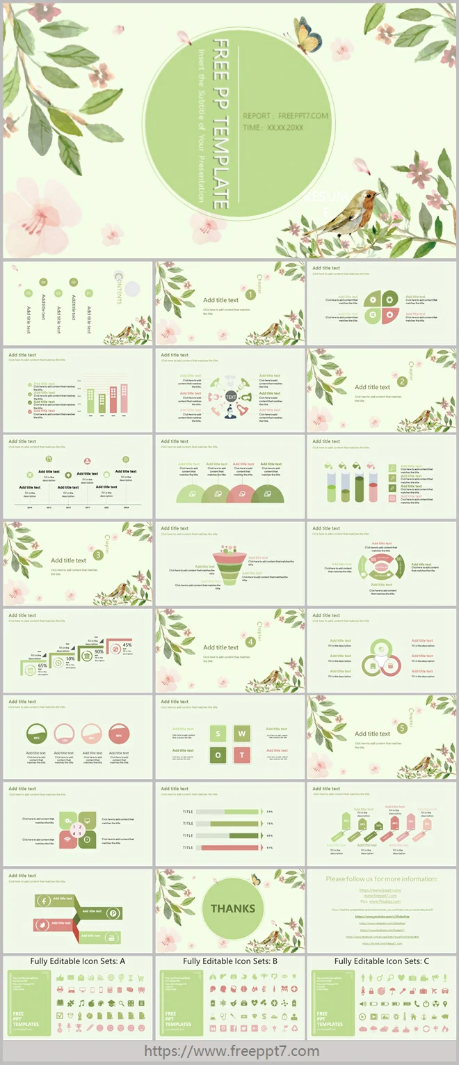 Fresh Flowers and Birds Business PowerPoint Templates