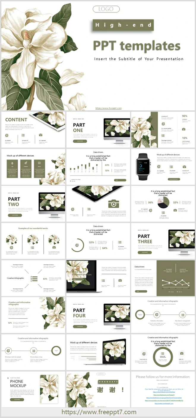 Fresh green flower PowerPoint templates