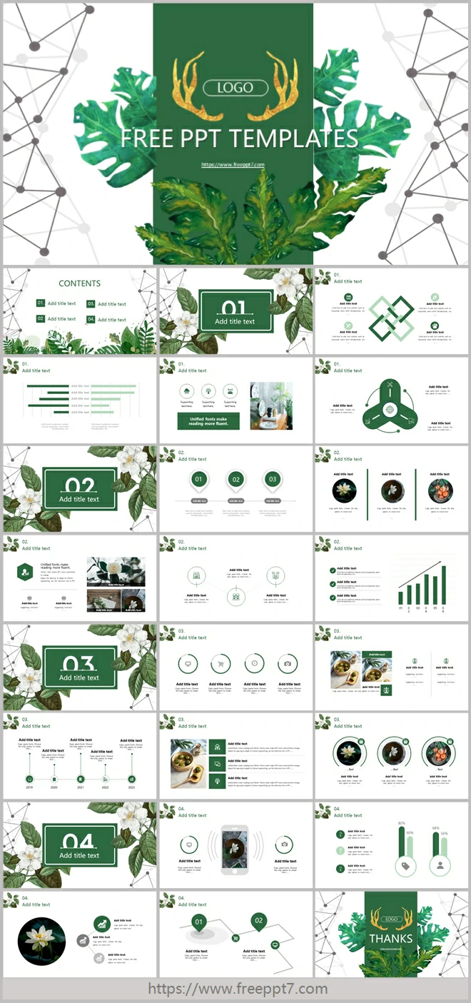 Fresh Green Leaves Business PowerPoint Templates