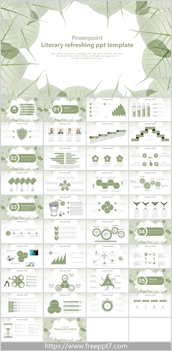 Green Leaf Background PPT Template for Work plan