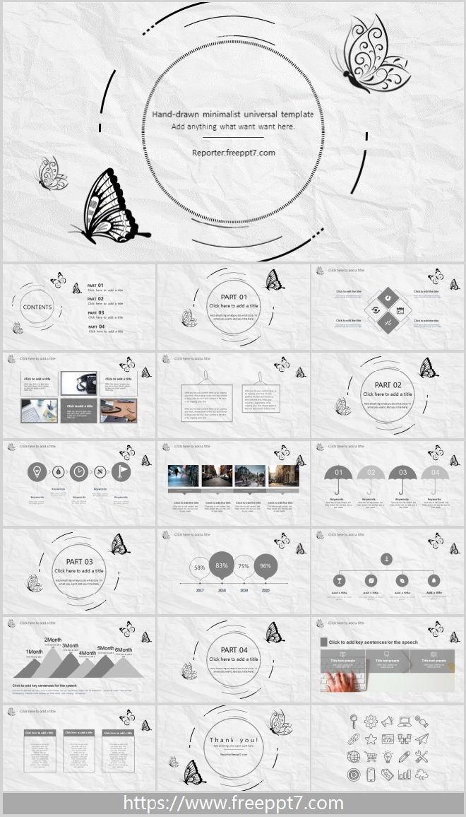 Hand drawn butterfly paper background PowerPoint Templates