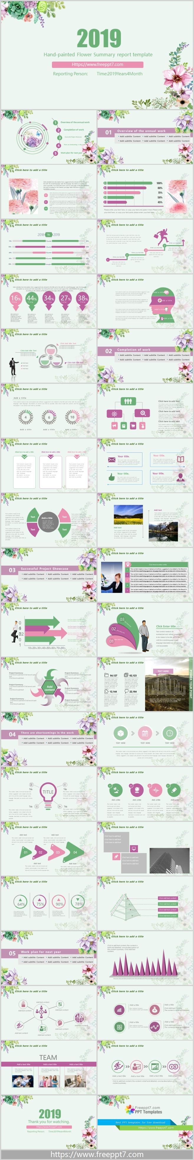 Hand drawn flowers summary report template