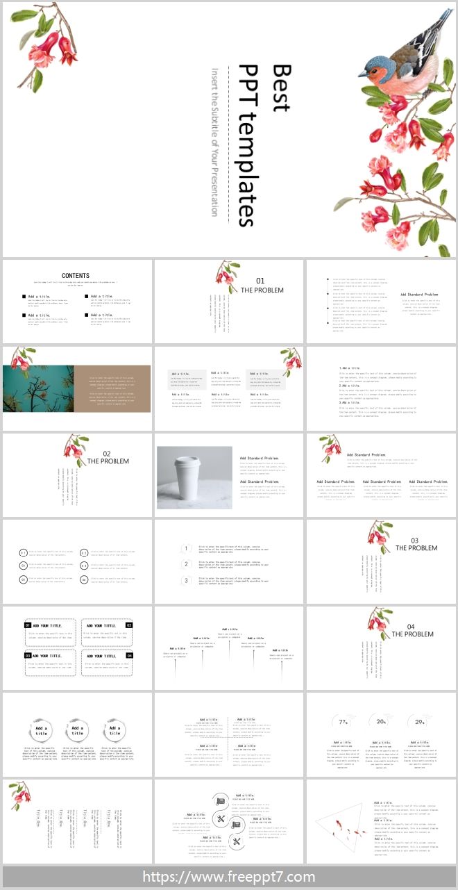 Minimalist flower and bird PowerPoint templates