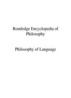 Routledge Encyclopedia of Philosophy Philosophy of Language