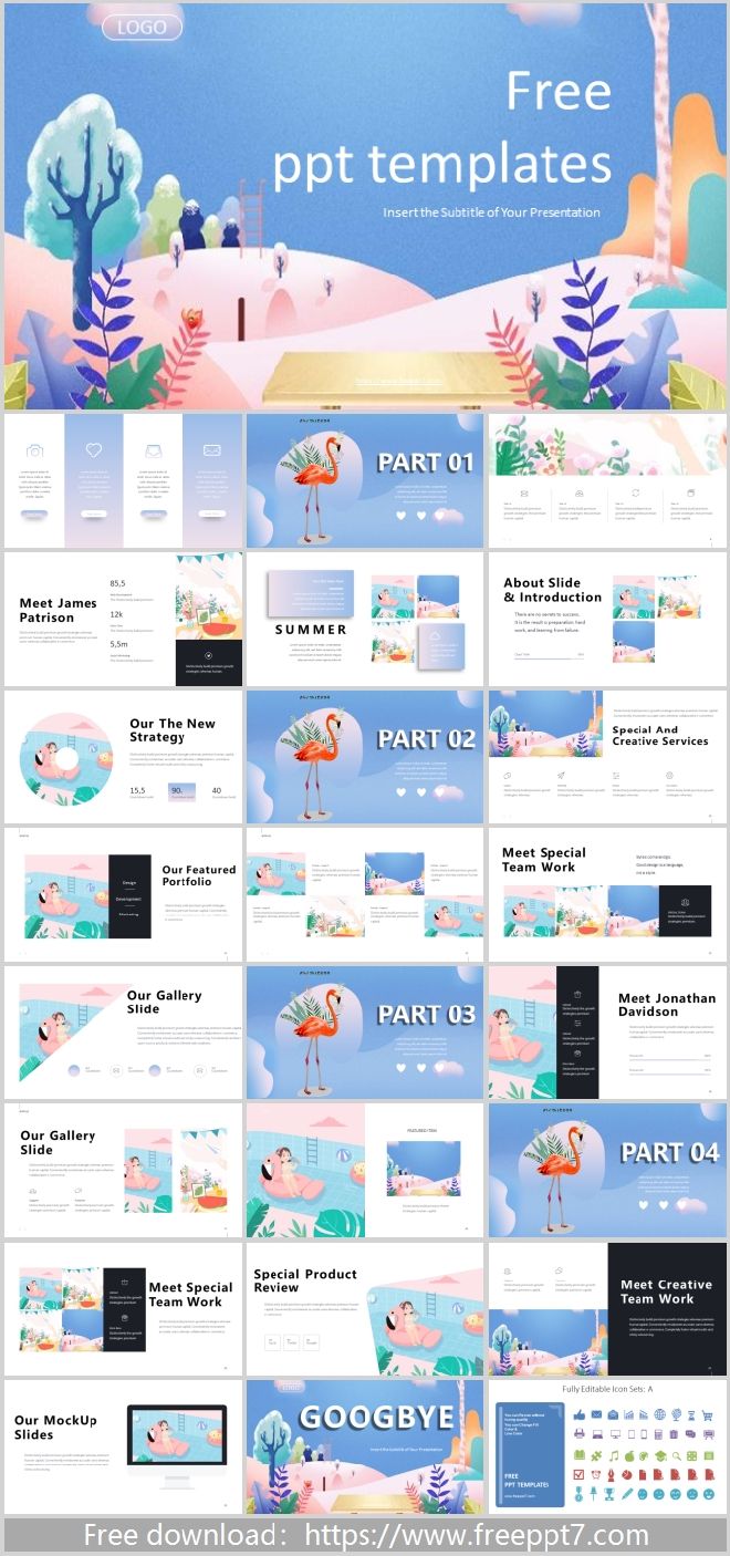 Watercolor art summer theme PowerPoint Templates