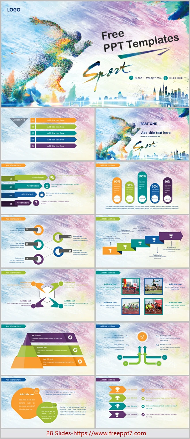 Watercolor style sports health theme PPT templates